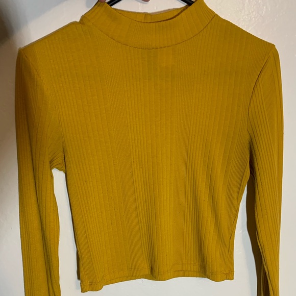 Mustard Long Sleeve Turtle Neck Crop Top - Picture 1 of 3